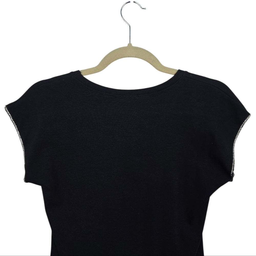 Zara Rhinestone Embellished Cap Sleeve Black Tee Medium - Picture 4 of 5